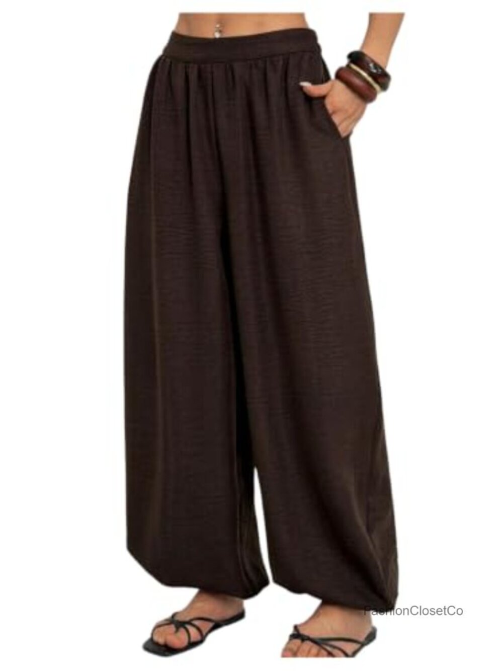 Womens Baggy Wide Leg Pants High Waisted Elastic Waist Y2K Casual Trousers with
